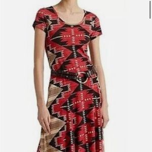 Ralph Lauren Aztec Southwestern Tribal Red Tan Multi Maxi Dress Top Womens
